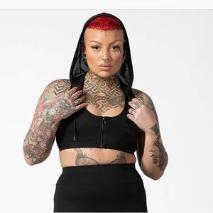 Killstar Terminus Health Goth Hooded Racer Back Sports Bra